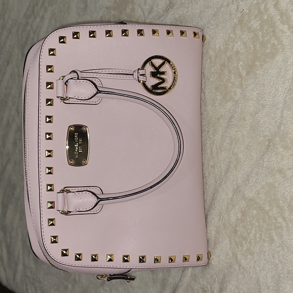 Michael Kors pink and gold studded crossbody bag